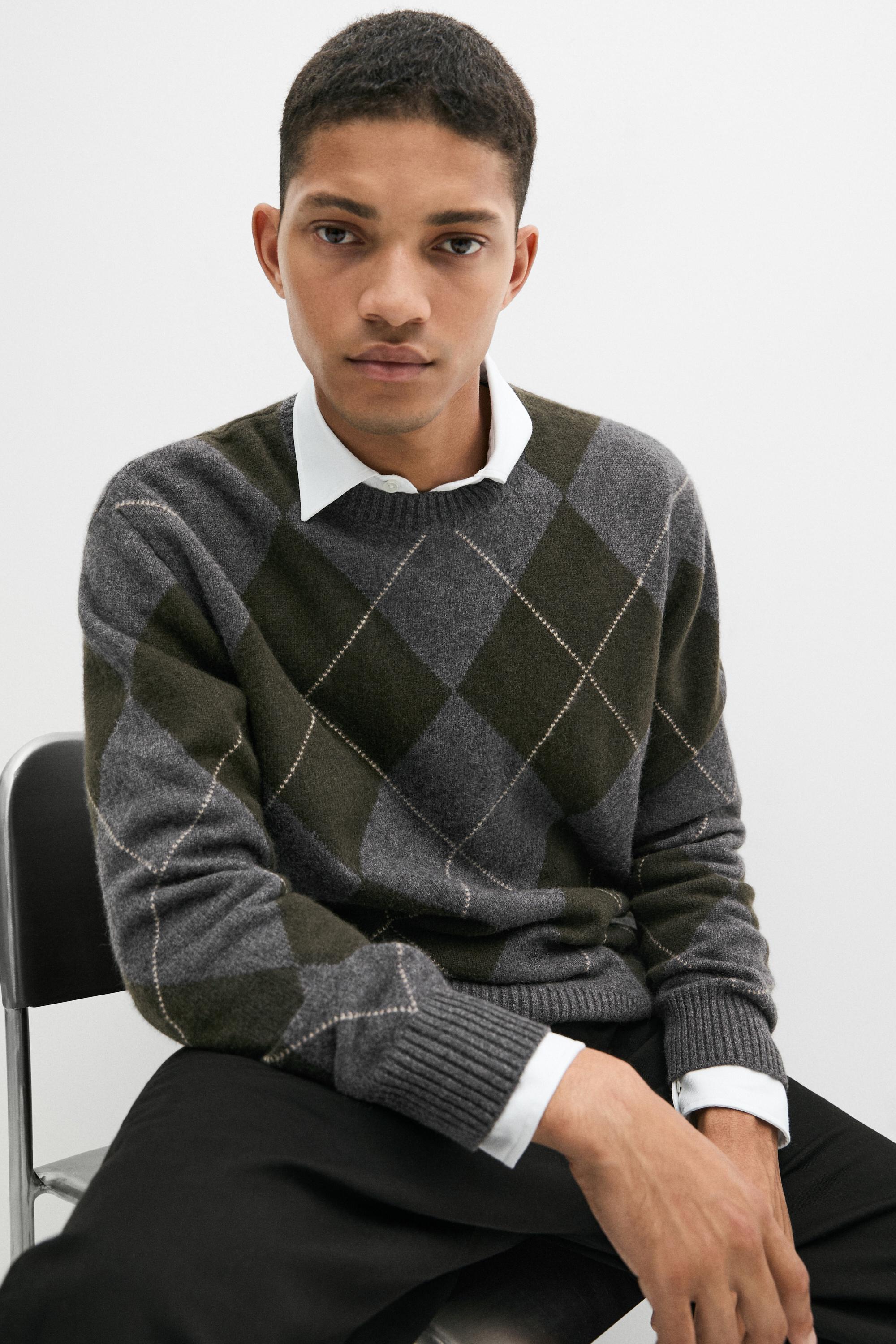 Pull en maille à motif losanges 100 % cachemire